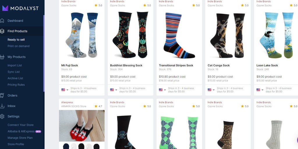 Modalyst sock dropshipping supplier