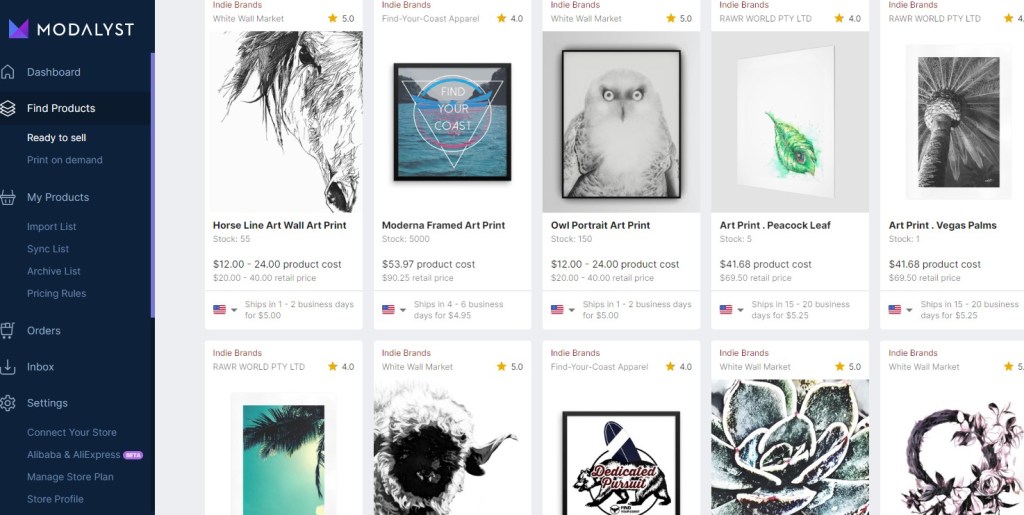 Modalyst wall art & canvas print dropshipping supplier