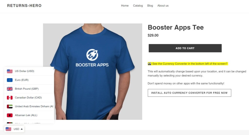 Multi Currency Converter Hero free Shopify app