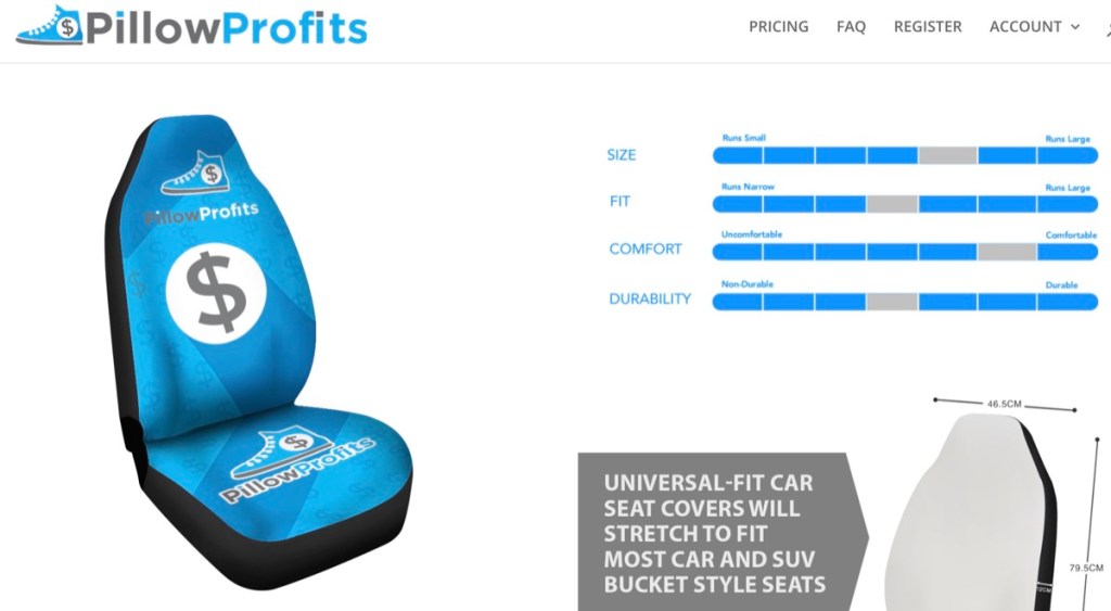 PillowProfits custom car seat cover print-on-demand supplier