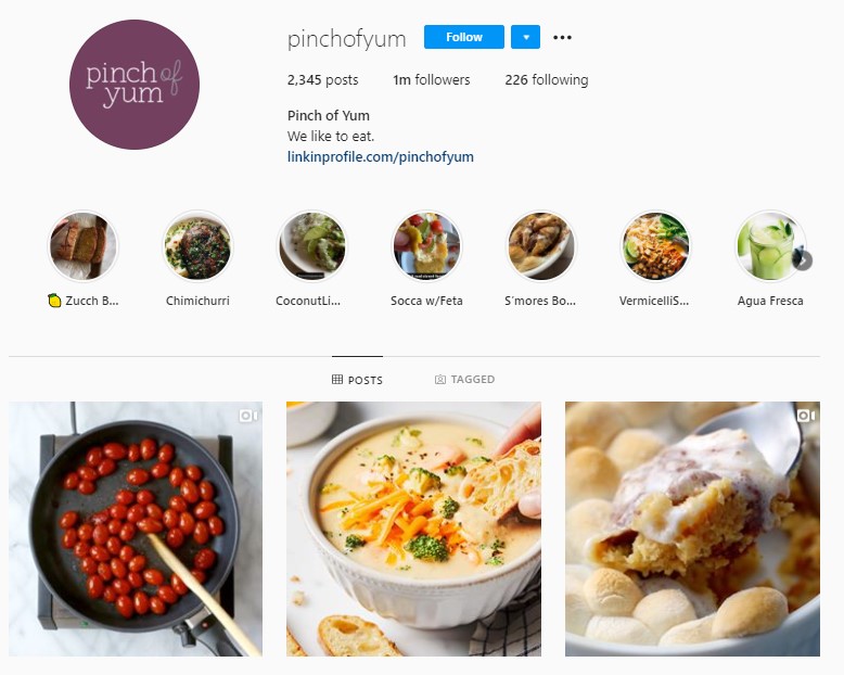 Pinch Of Yum Instagram profile