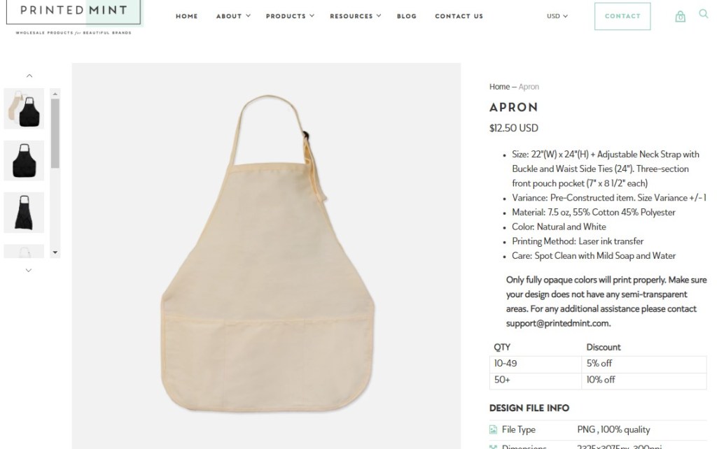 PrintedMint apron print-on-demand company