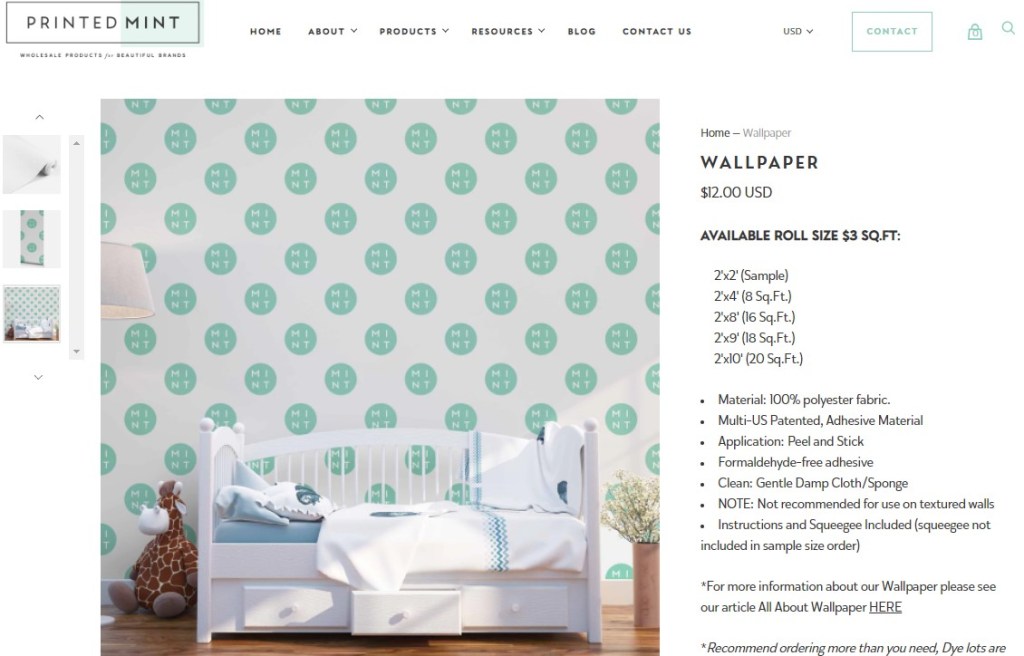 PrintedMint wallpaper print-on-demand company