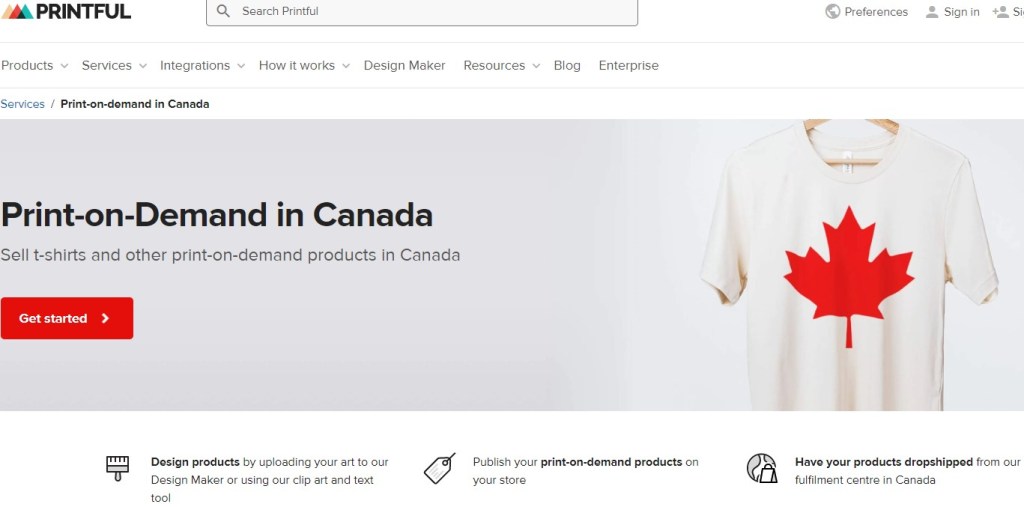 Printful Canada print-on-demand company