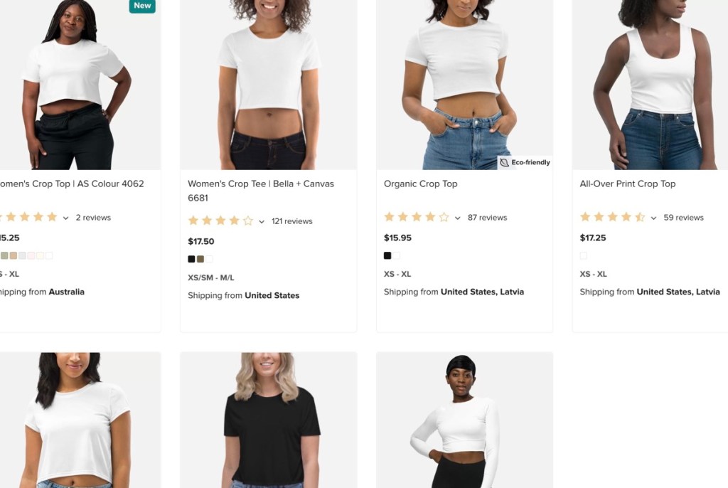 Printful crop top print-on-demand supplier