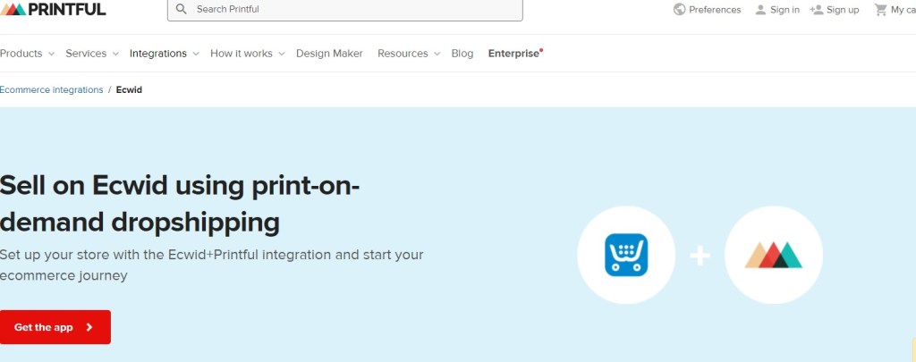 Printful Ecwid print-on-demand app
