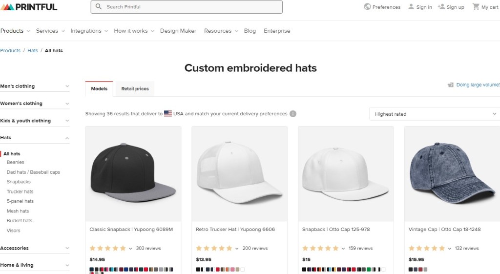 Printful hat & beanie print-on-demand company