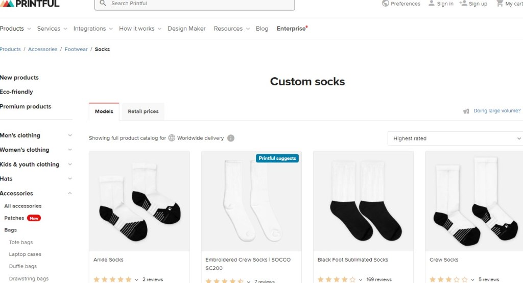 Printful sock dropshipping supplier