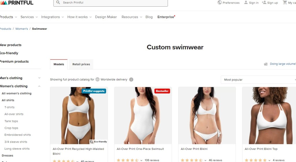 Printful swimwear & bikinis dropshipping supplier