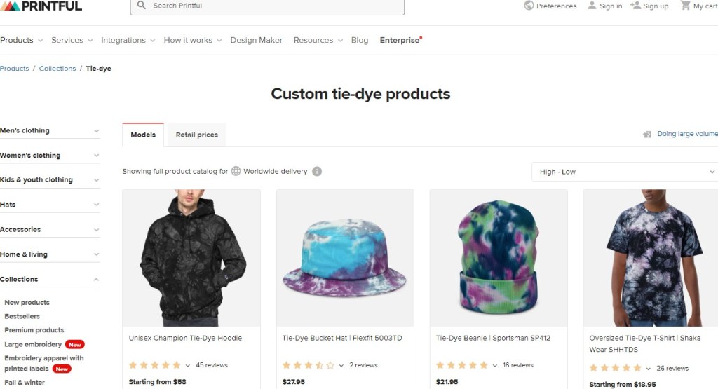 Printful tie-dye print-on-demand company