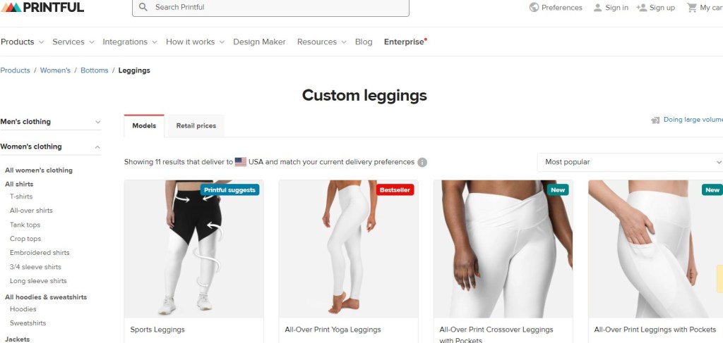 Printful yoga pant & legging print-on-demand company