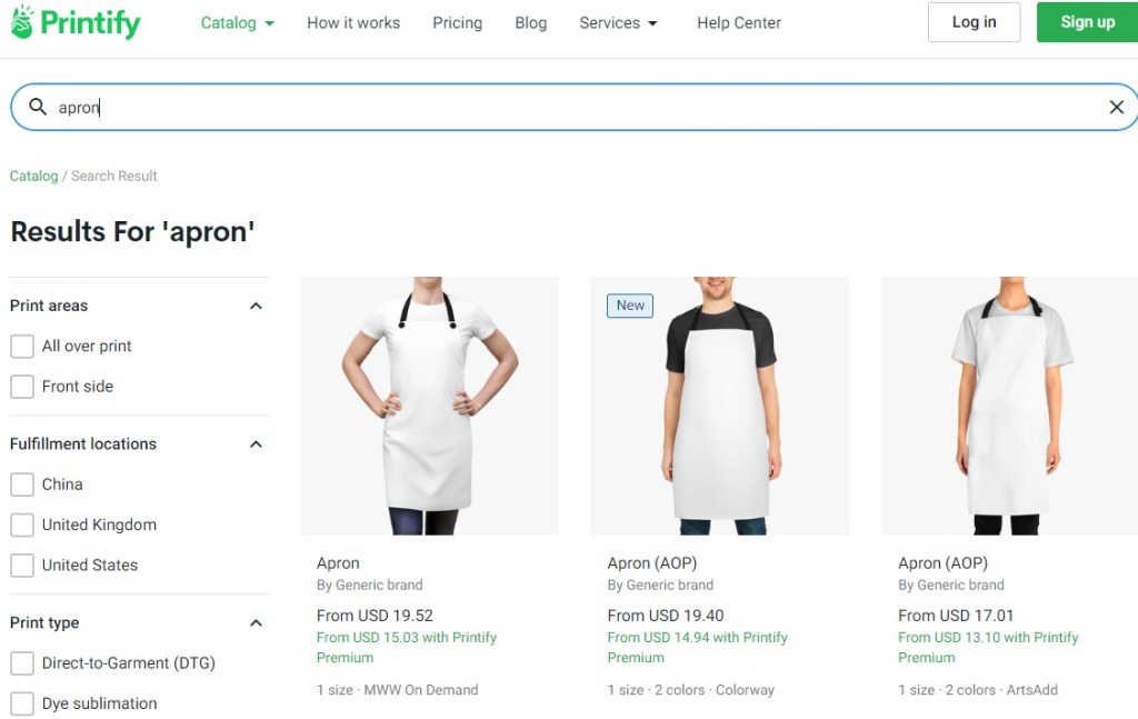 Printify apron print-on-demand company