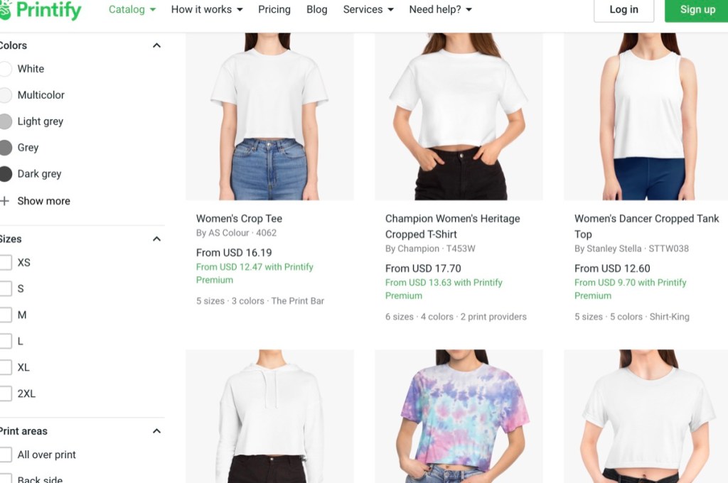 Printify crop top print-on-demand supplier