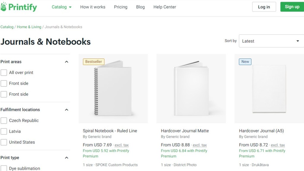 Printify custom journal, notebook, & planner print-on-demand company