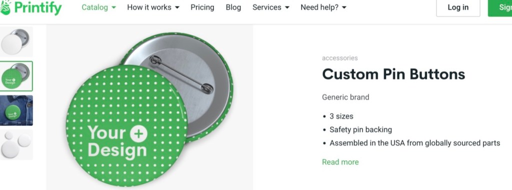 Printify custom pin button print-on-demand supplier