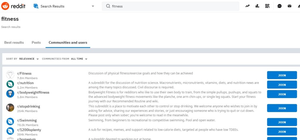 Reddit search results for "fitness"