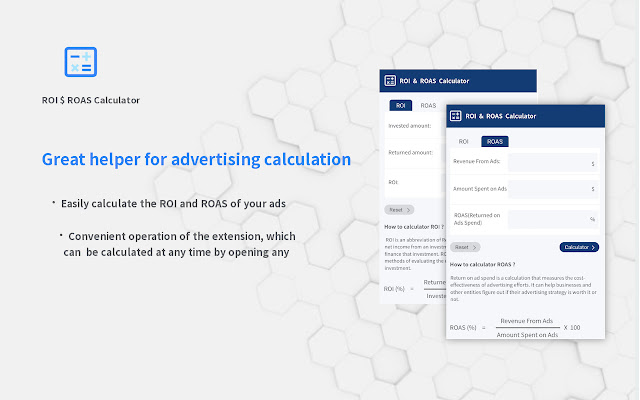 ROI & ROAS Caculators Chrome extension