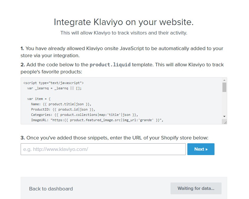 Setup Klaviyo web tracking