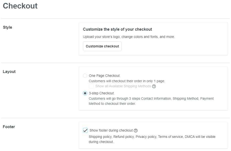 ShopBase checkout settings