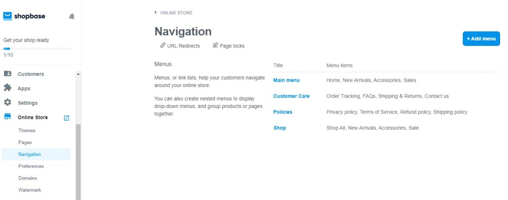 ShopBase navigation