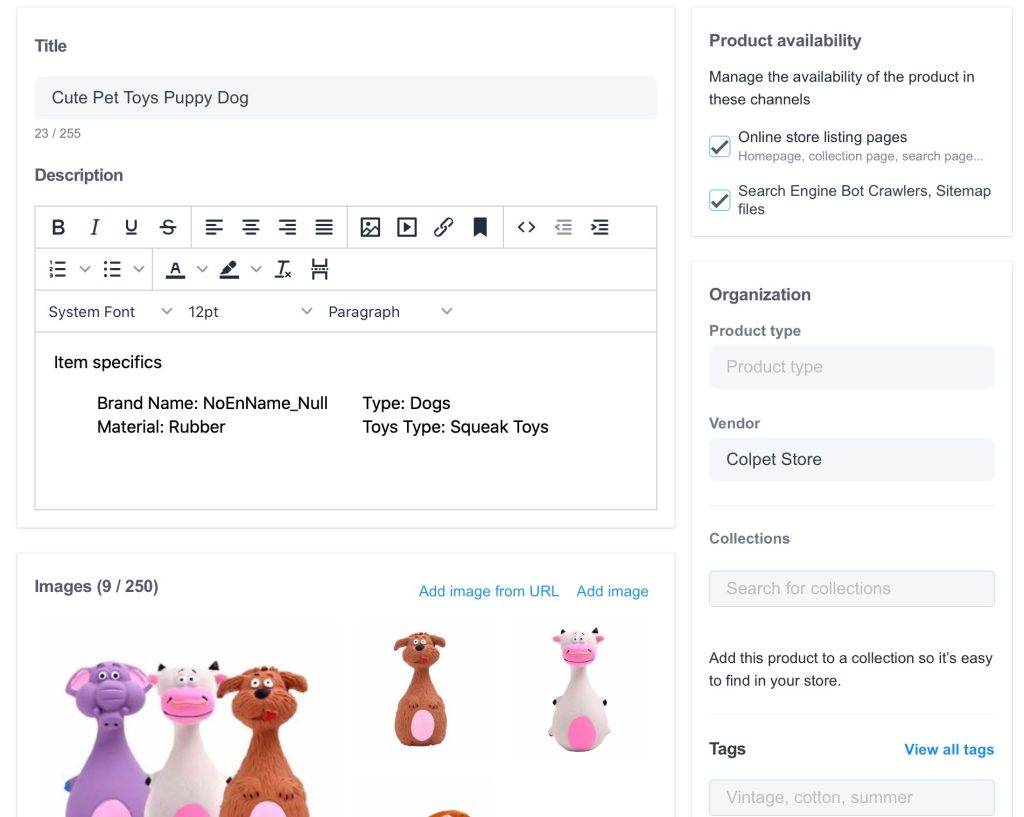 ShopBase product settings