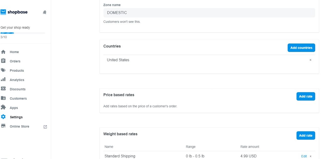 ShopBase shipping zone setup