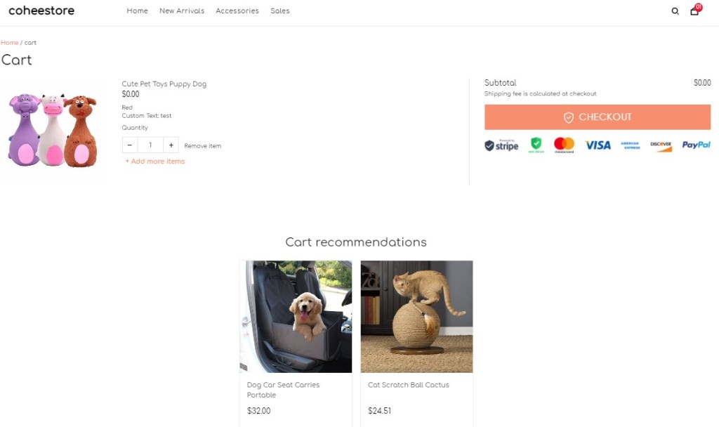 ShopBase store cart page