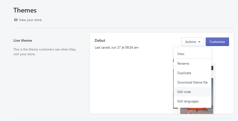 Shopify edit code button