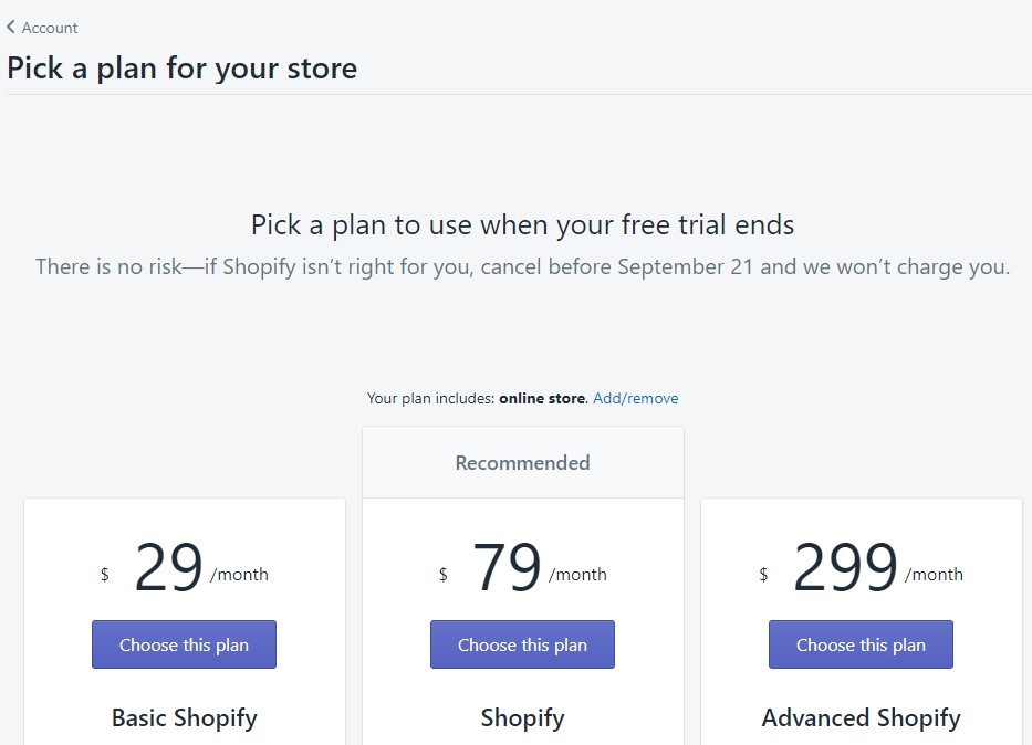 Shopify plans