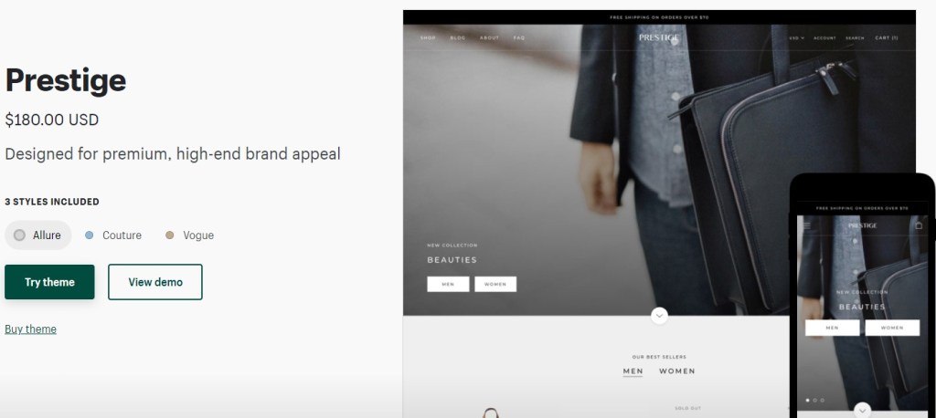 Shopify Prestige theme