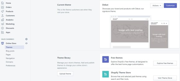 Shopify themes tab