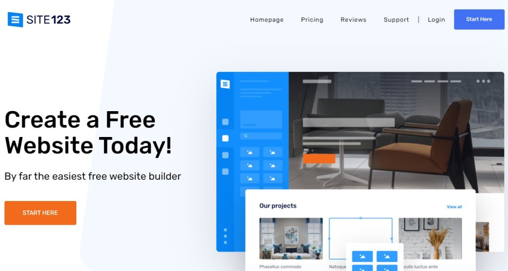 Site123 blogging platform homepage