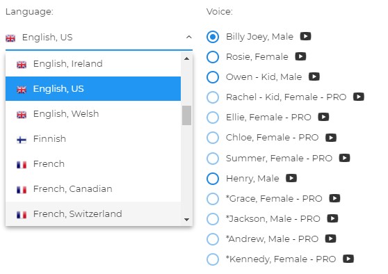 Speechelo languages and voices