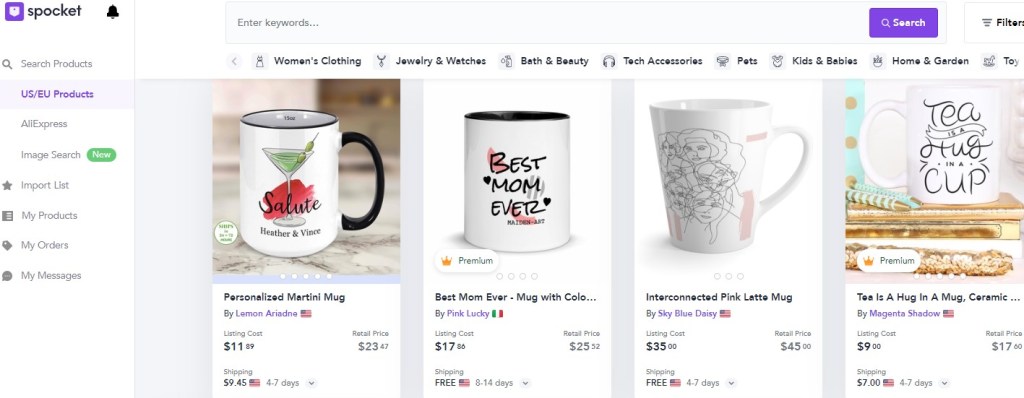 Spocket coffee mug dropshipping supplier