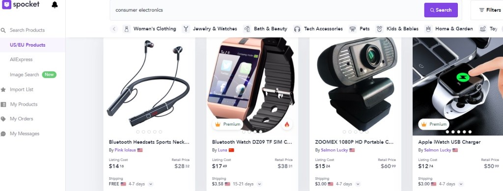 Spocket consumer electronics dropshipping supplier