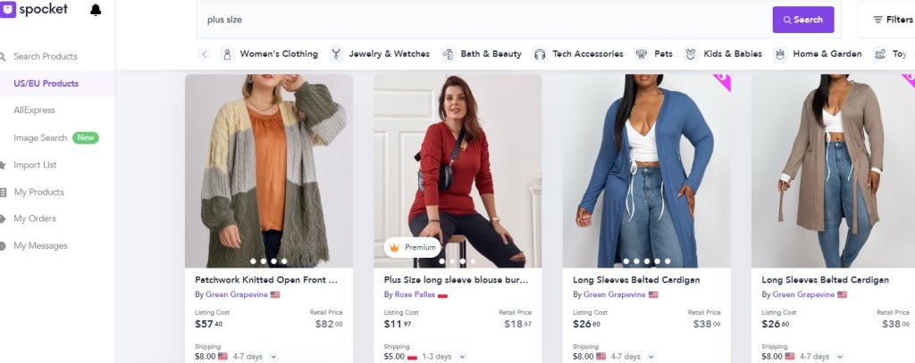 Spocket curvy & plus-size fashion clothing dropshipping supplier