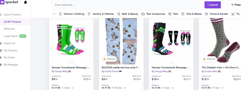 Spocket sock dropshipping supplier