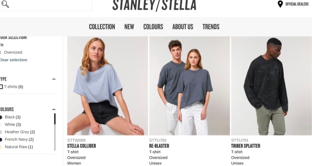 Stanley/Stella wholesale oversized t-shirt supplier