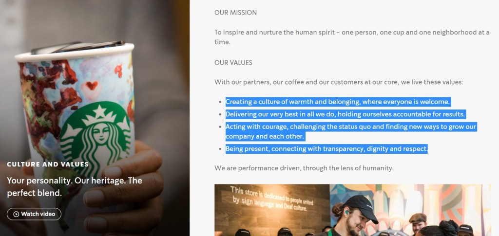 Starbucks brand core values