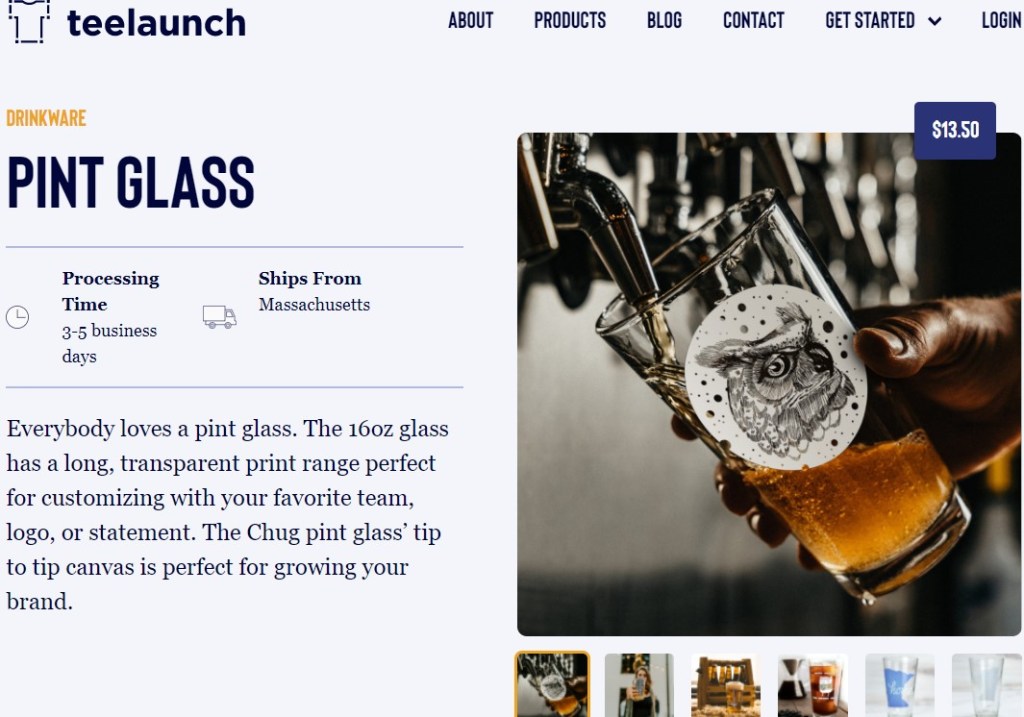 TeeLaunch glassware print-on-demand company