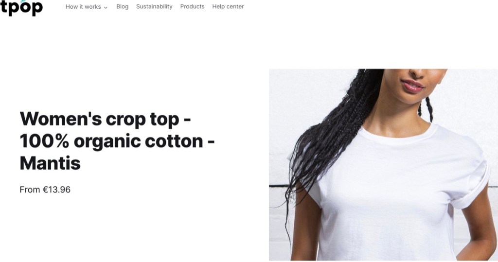 Tpop crop top print-on-demand supplier