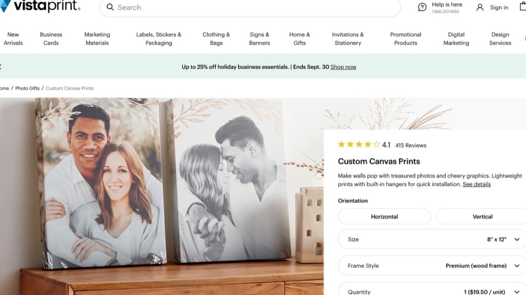 VistaPrint cheap online custom canvas printing service & company