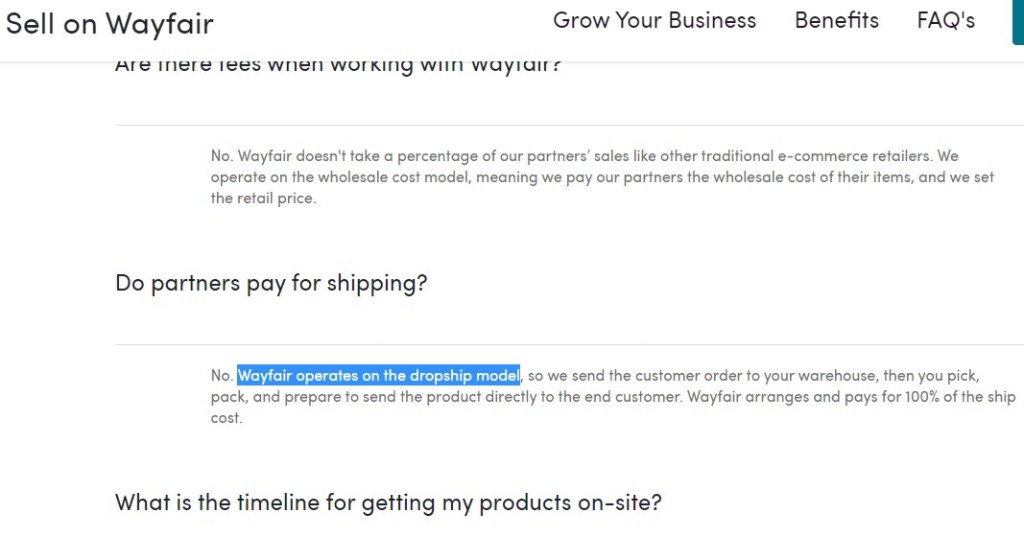 Wayfair about dropshipping