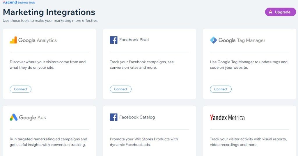 Wix Ascend Marketing Integrations