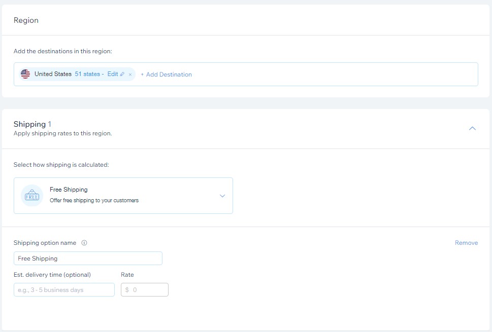 Wix shipping rule setup