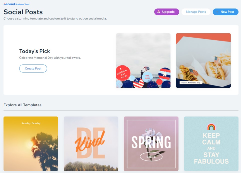 Wix Ascend social posts creator