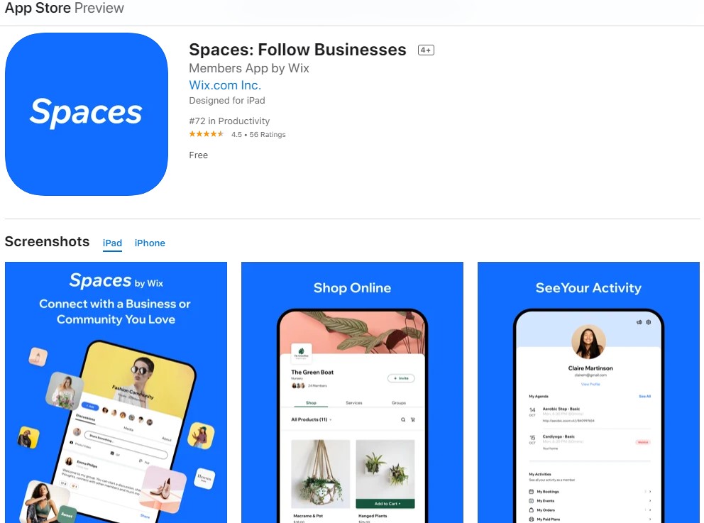 Wix Spaces App