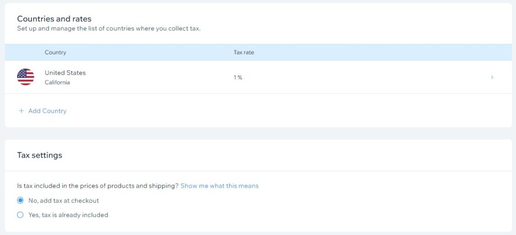 Wix store tax settings