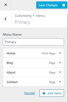 WordPress.com primary menu editor