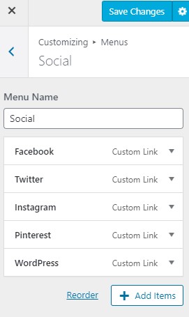 WordPress.com social menu editor